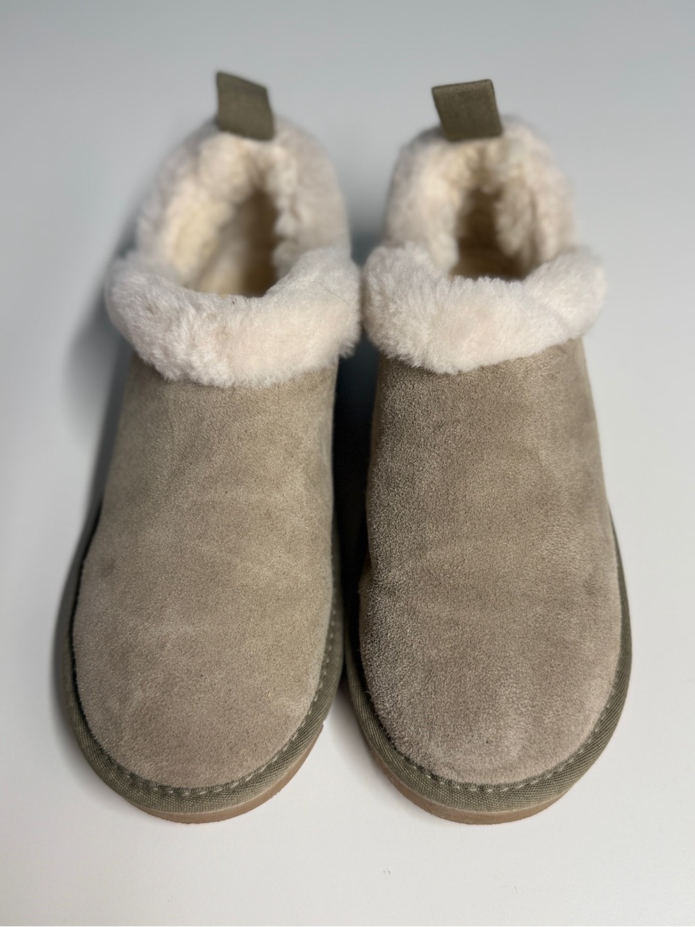 Koolaburra Taupe Suede Shearling-Lined Slip-On Boots